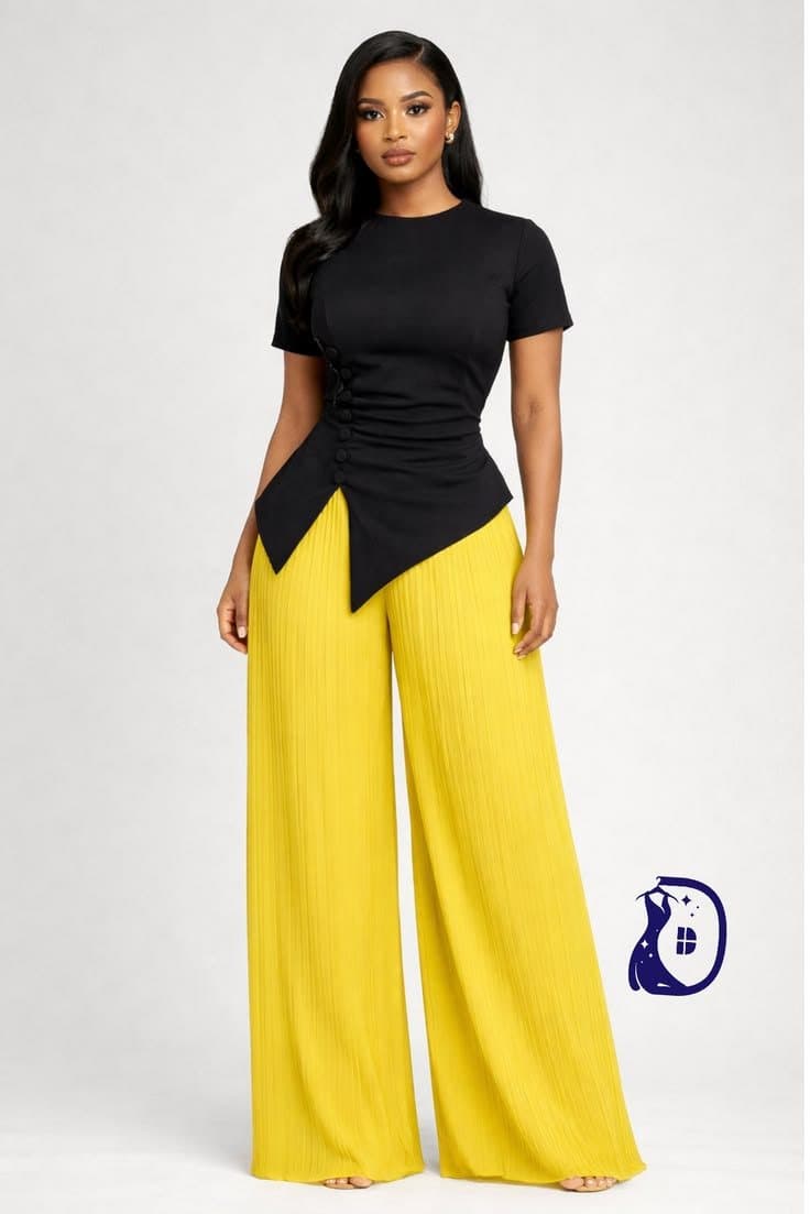 Black Peplum Top and Sun Yellow Palazzo for the Bold Boardroom