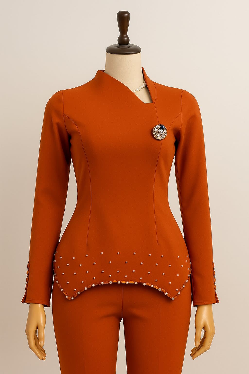 Burnt Orange Pearl Hem Top and Trouser Set for the Statement Executive