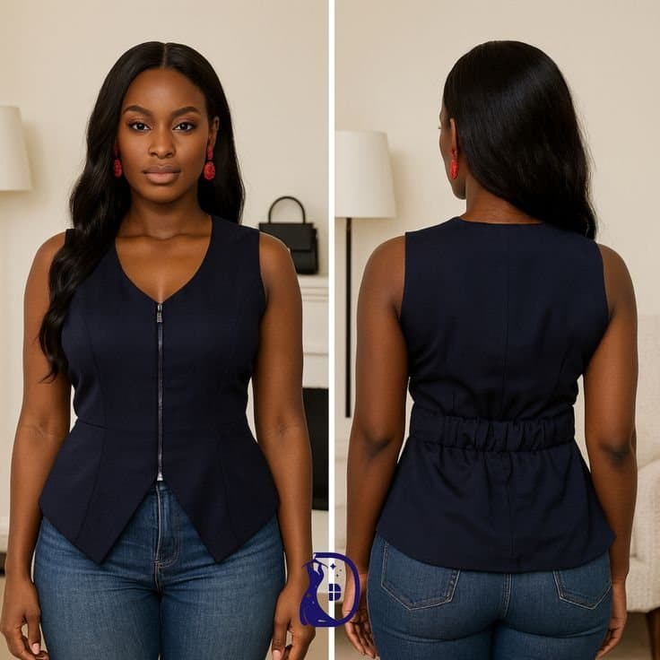 Navy Zip Front Peplum Vest for the Smart Casual Friday