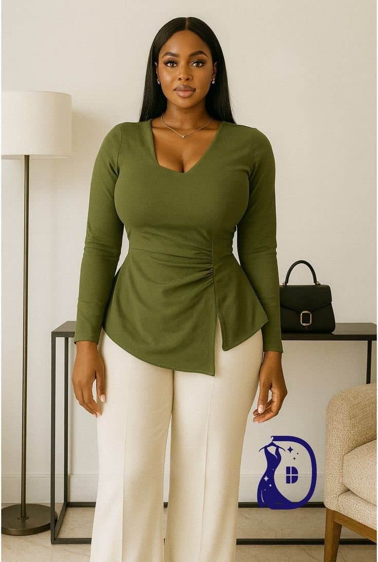 Olive Peplum and Cream Trouser Set for the Senior Manager's Day